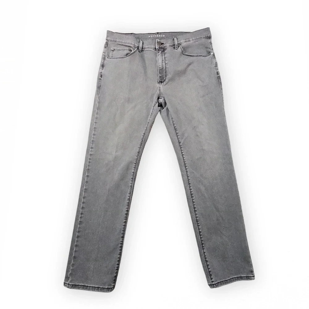 Mott Bow Jeans Mens 34x30 Slim Stone Gray Minimalist Preppy Ultra Soft Stretch